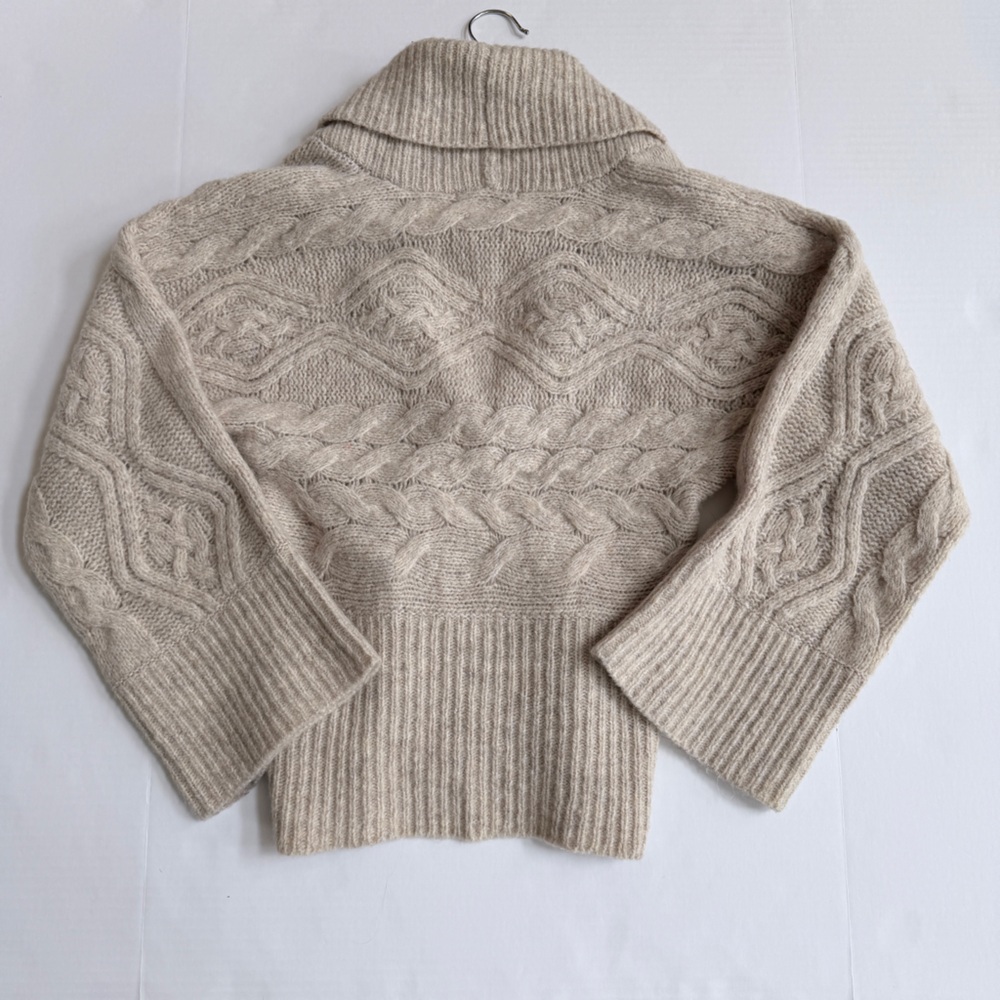GAP Womens Soft Beige Cable Knit Wool Blend Kimono Cardigan Sweater Size M - Picture 2 of 9